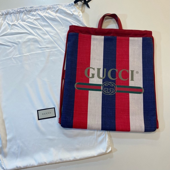 Gucci Striped Canvas Drawstring Backpack Bag - Picture 4 of 12